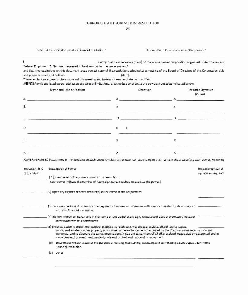 Corporate Resolution Template Microsoft Word Fresh 37 Printable Corporate Resolution forms Template Lab