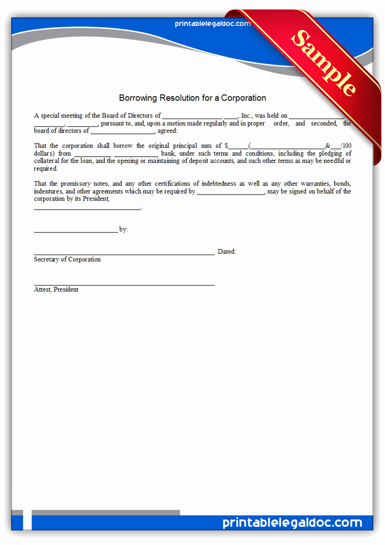 Corporate Resolution Template Microsoft Word Fresh Free Printable Borrowing Resolution for A Corporation form
