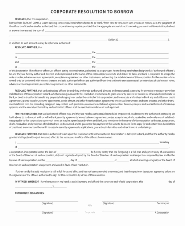 Corporate Resolution Template Microsoft Word Luxury Corporate Resolution form 7 Free Word Pdf Documents