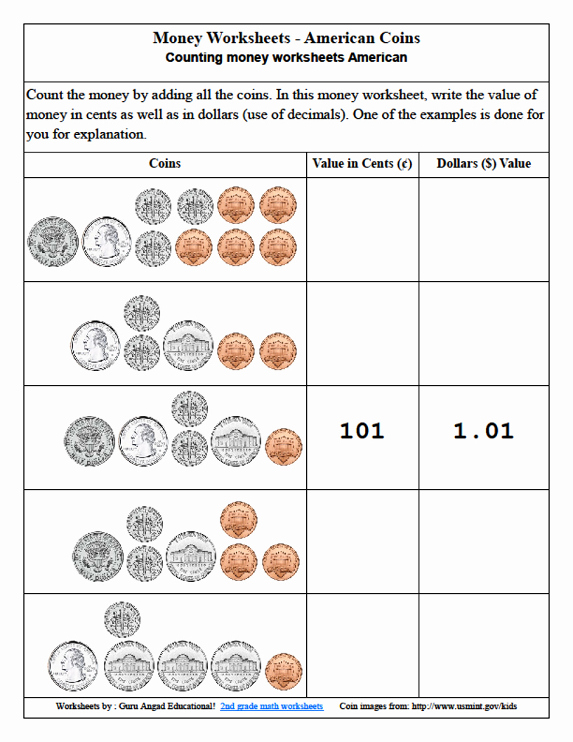 Counting Money Worksheets Pdf Elegant 2nd Grade Math Money Worksheets Using American Coins