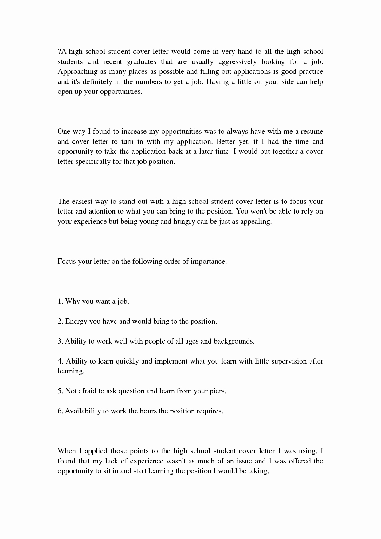 Cover Letter Examples for Students Beautiful Sample Cover Letter for High School Student with No Work