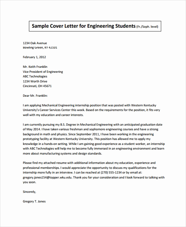 Cover Letter Examples for Students Fresh 8 Sample Internship Cover Letters – Pdf Word