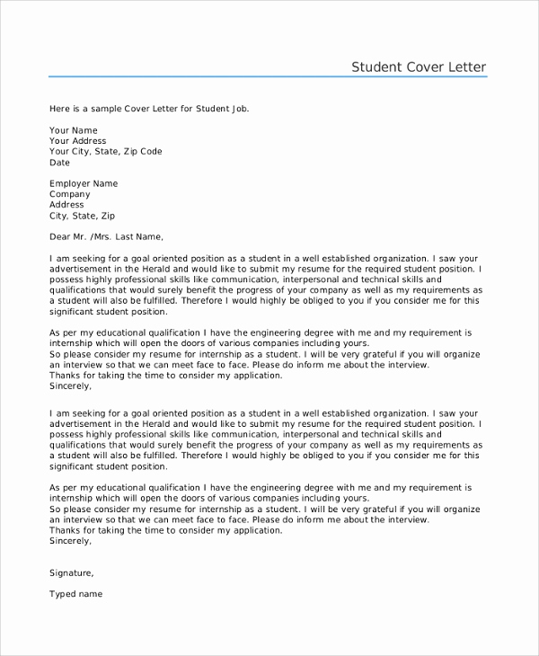 Cover Letter Examples for Students Unique 8 Sample Professional Cover Letters