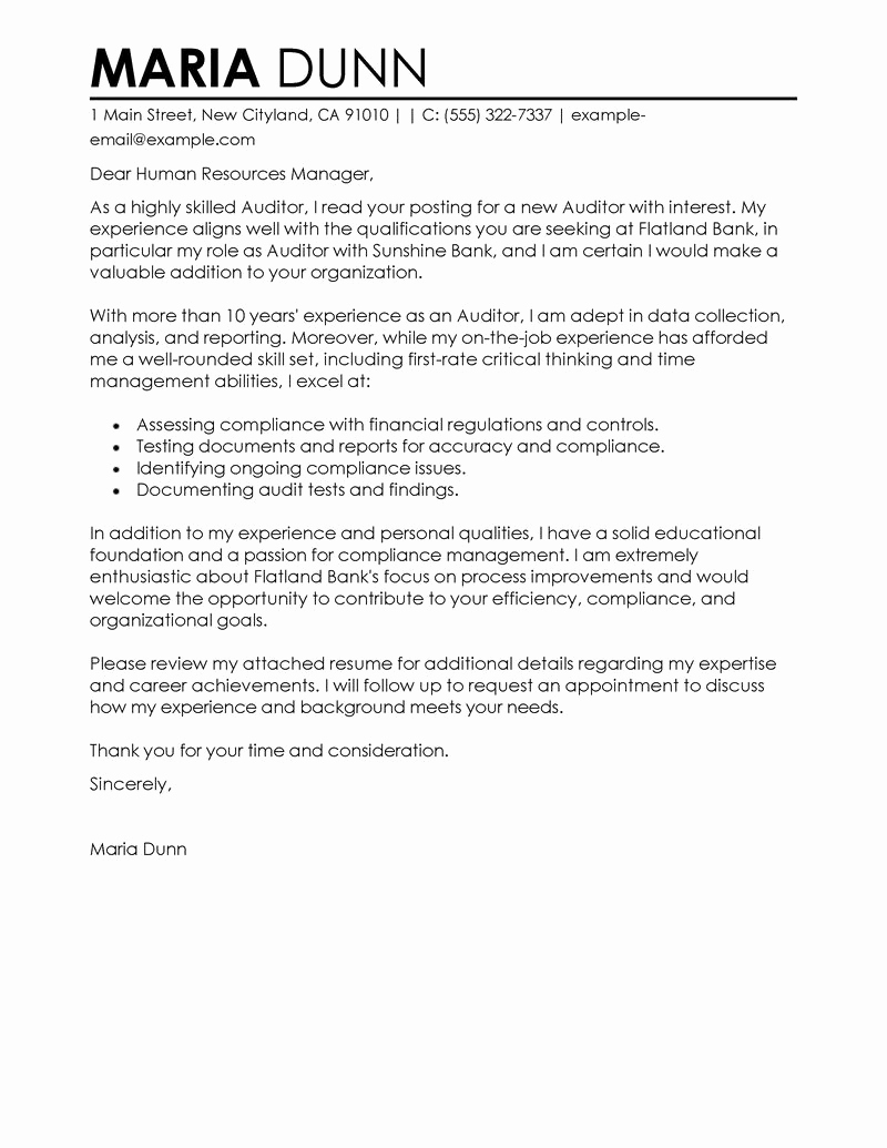 Cover Letter for Employment Best Of Auditor Samples Cover Letters