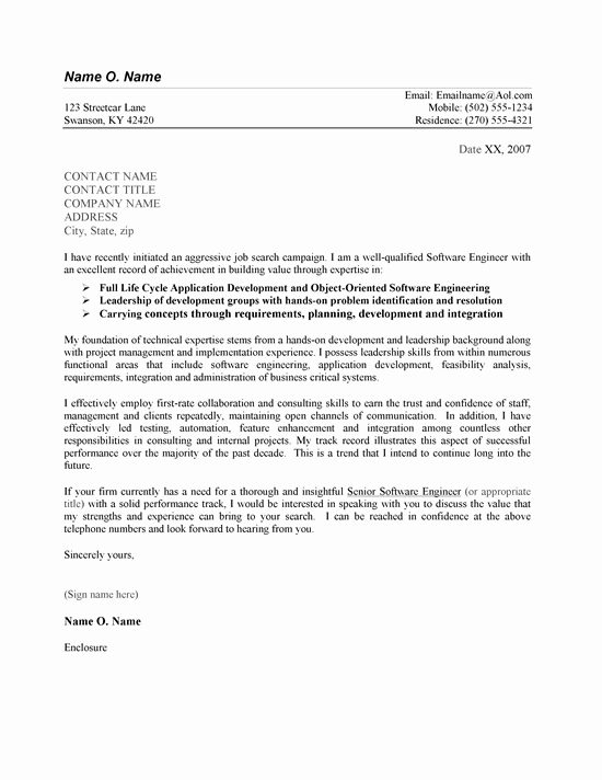 Cover Letter for Engineering Internship New software Engineer Cover Letter Example