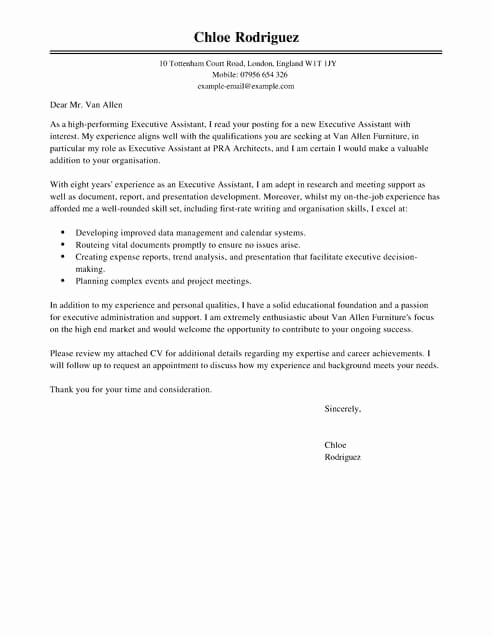 Cover Letter for Executive assistant Unique Executive assistant Cover Letter Template