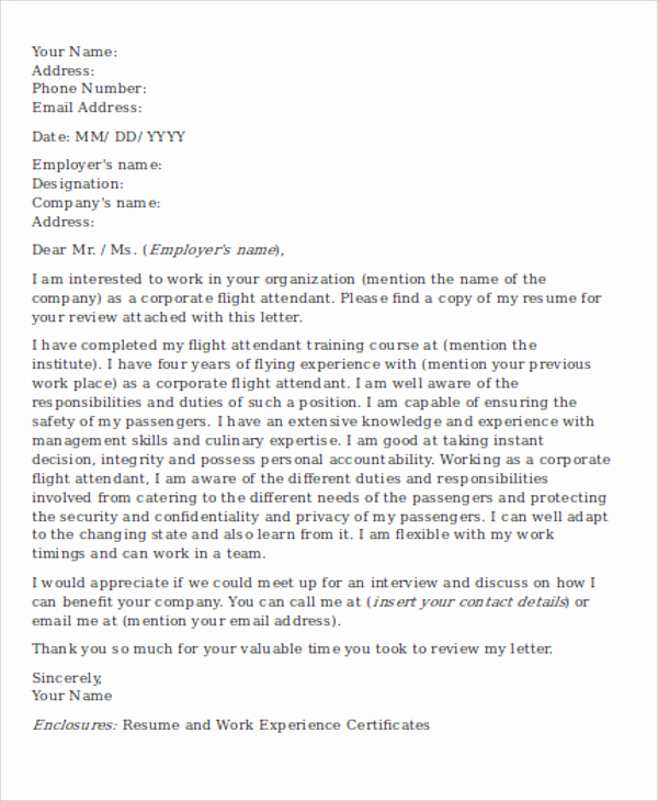 Cover Letter for Flight attendant Beautiful Flight attendant Cover Letter 9 Free Word Pdf format