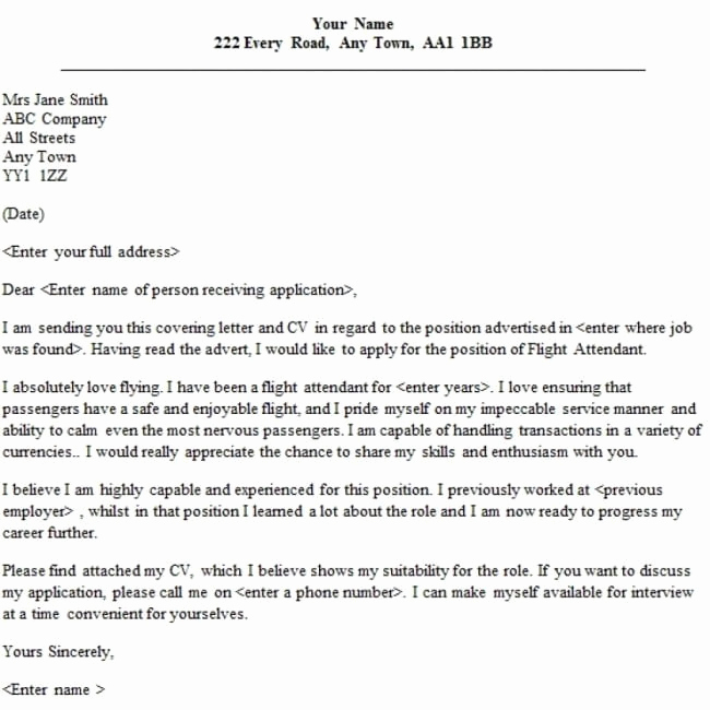 Cover Letter for Flight attendant Luxury Flight attendant Cover Letter Example