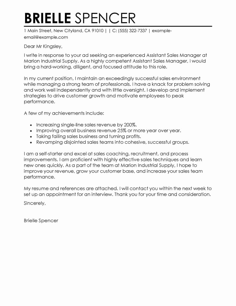Cover Letter for Manager Position Beautiful Best Sales assistant Manager Cover Letter Examples