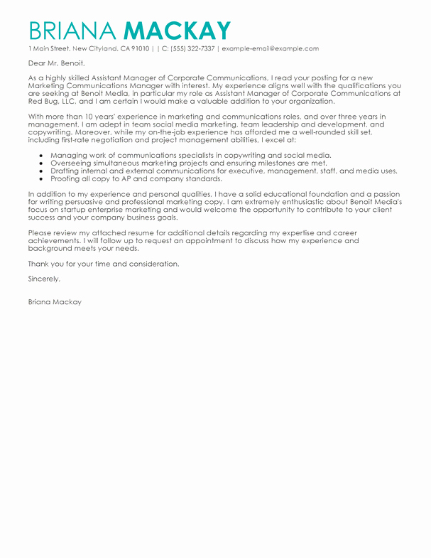 Cover Letter for Manager Position Best Of Best assistant Manager Cover Letter Examples