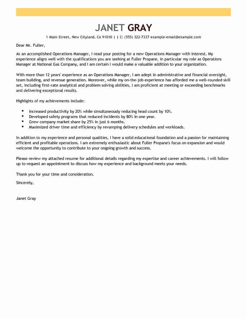 Cover Letter for Manager Position Elegant Best Operations Manager Cover Letter Examples