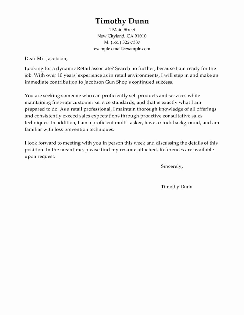 Cover Letter for Retail Awesome Best Retail Cover Letter Examples