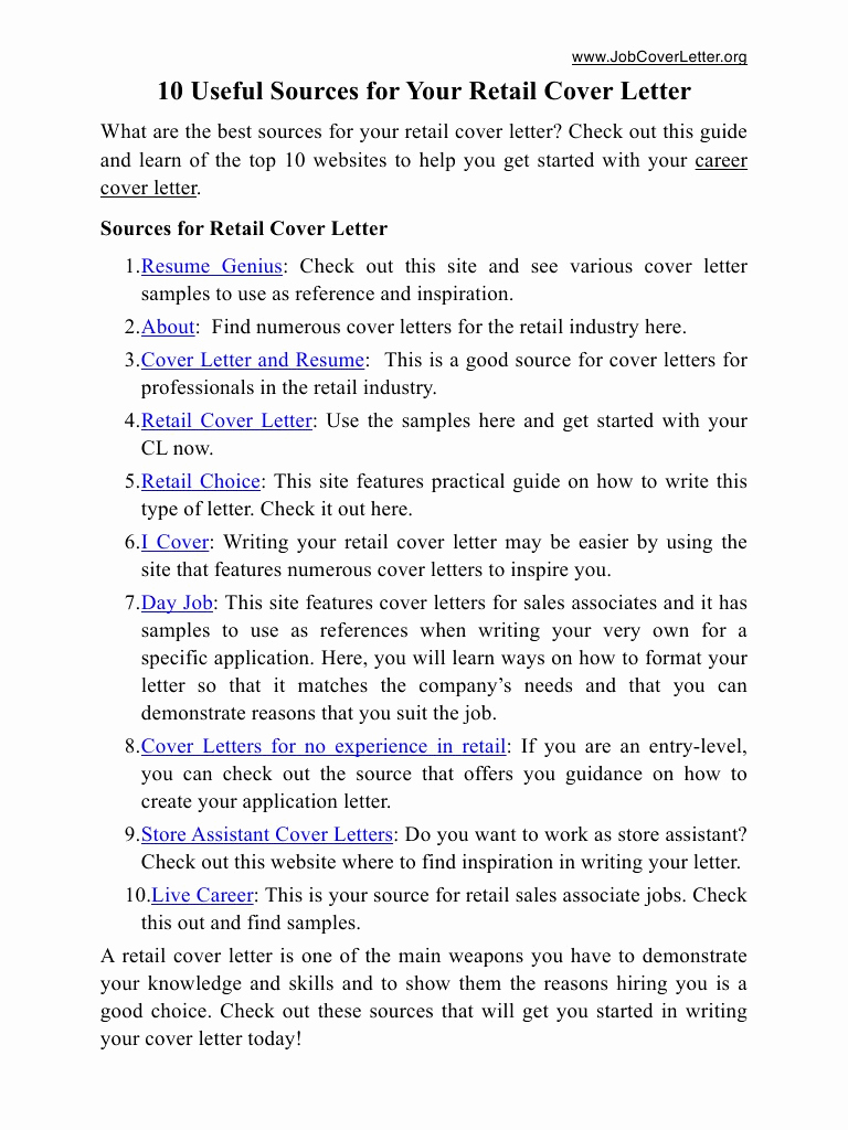 Cover Letter for Retail Luxury Pdf Archive Новый 10 Useful sources for Retail Cover