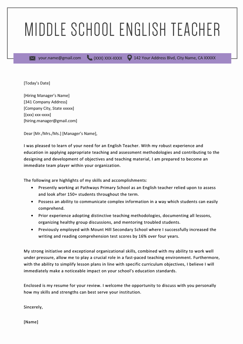 Cover Letter Free Template Awesome Teacher Cover Letter Example &amp; Writing Tips