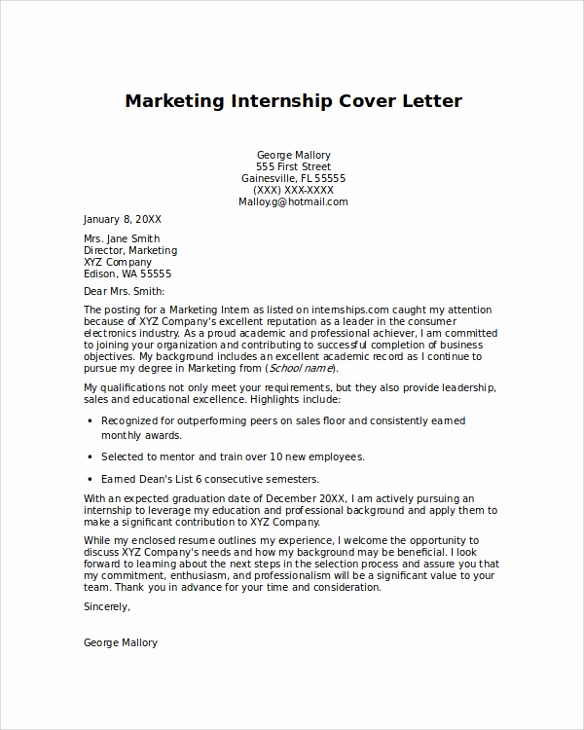 Cover Letter Template for Internship Inspirational Sample Cover Letter for Internship 9 Examples In Pdf Word