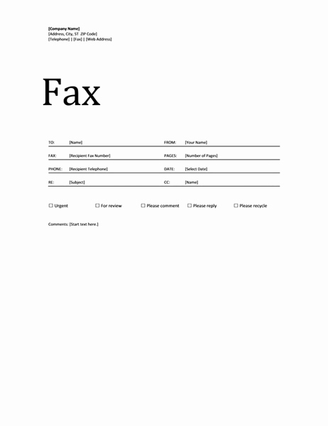 Cover Page Template Word New Fax Cover Sheet