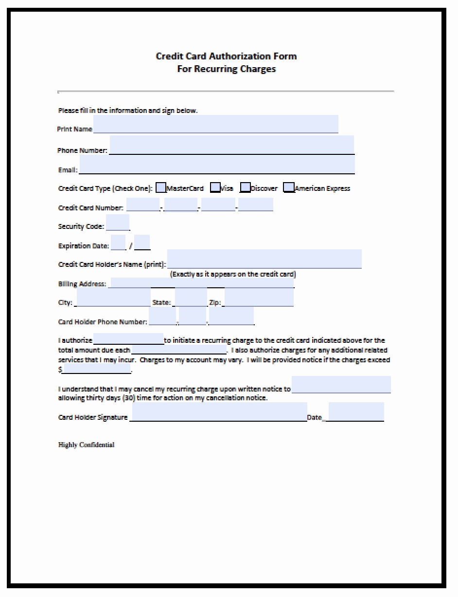 recurring credit card authorization form