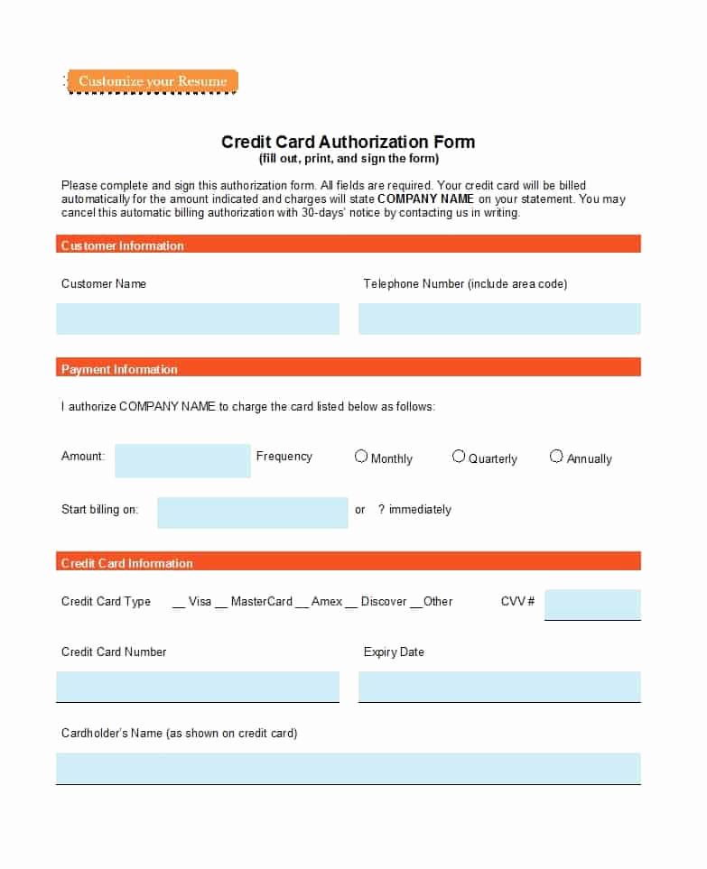 Credit Card form Template Awesome 41 Credit Card Authorization forms Templates Ready to Use