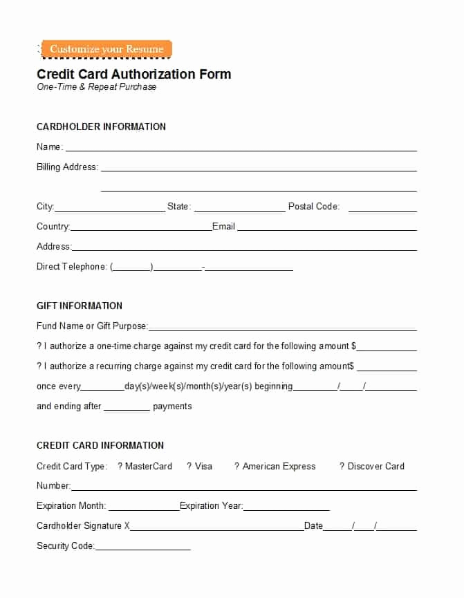 Credit Card form Template Beautiful 41 Credit Card Authorization forms Templates Ready to Use