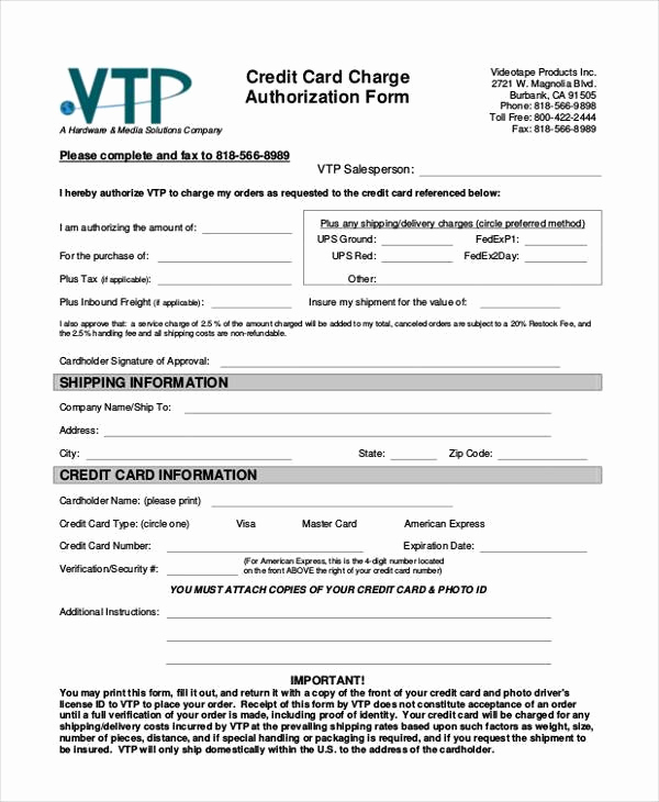 Credit Card form Template Beautiful Authorization form Templates