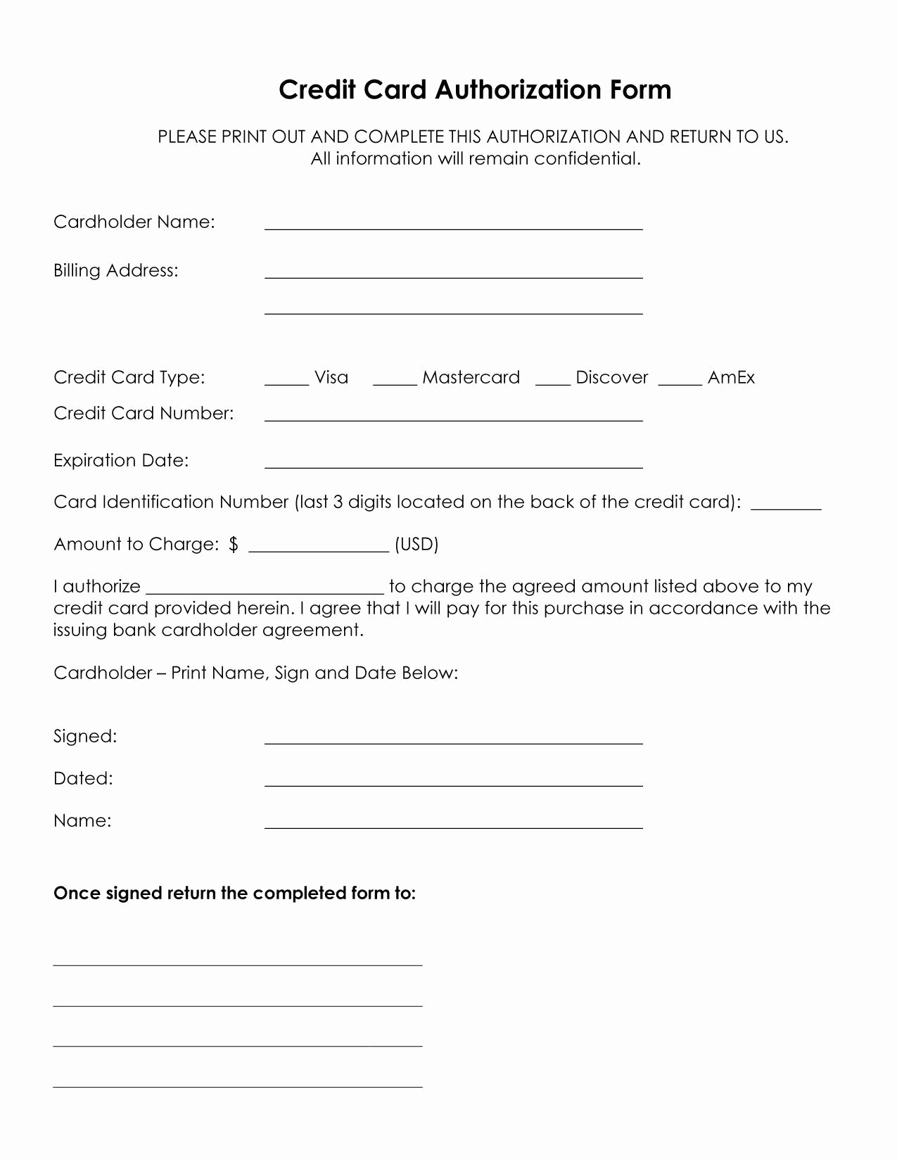 Credit Card form Template Fresh Authorization for Credit Card Use Free forms Download