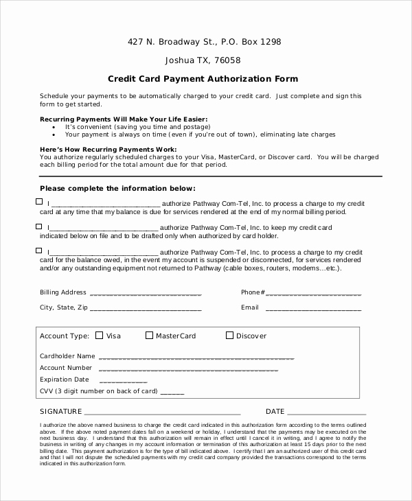 Credit Card form Template Fresh Sample Credit Card Authorization form 8 Examples In
