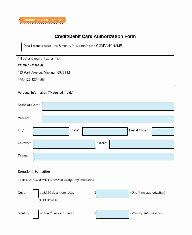 Credit Card form Template Lovely 41 Credit Card Authorization forms Templates Ready to Use