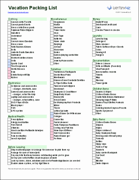 Cruise Packing List Pdf Elegant Free Packing List Template for Vacation Travel or College