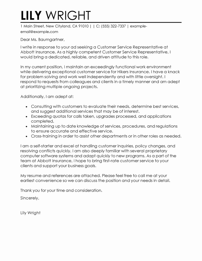 Customer Service Cover Letter Examples Beautiful Best Customer Service Representative Cover Letter Examples