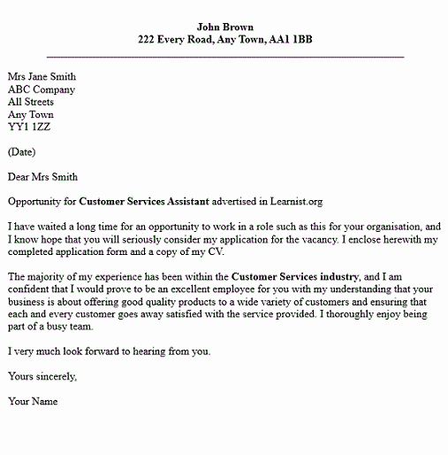 Customer Service Cover Letter Samples Lovely Customer Service assistant Cover Letter Example Learnist