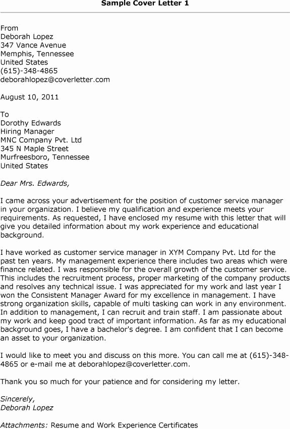 Customer Service Cover Letter Samples Luxury Cover Letter Examples Customer Service Manager
