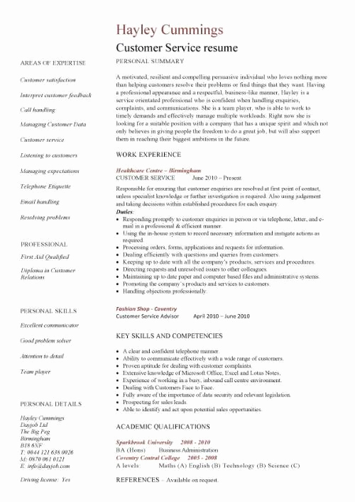 Customer Service Resume Template Awesome Customer Service Resume Resume Cv
