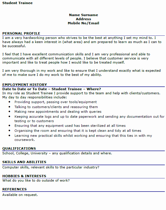 Cv Examples for Students Beautiful Student Trainee Cv Example Icover