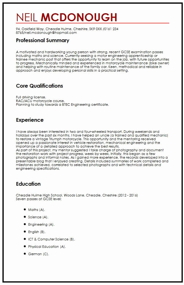 Cv Examples for Students Inspirational Cv Example for High School Students