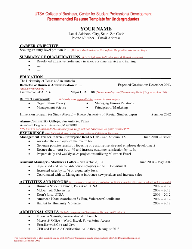 Cv Examples for Students New Resume Template for Undergraduate Students