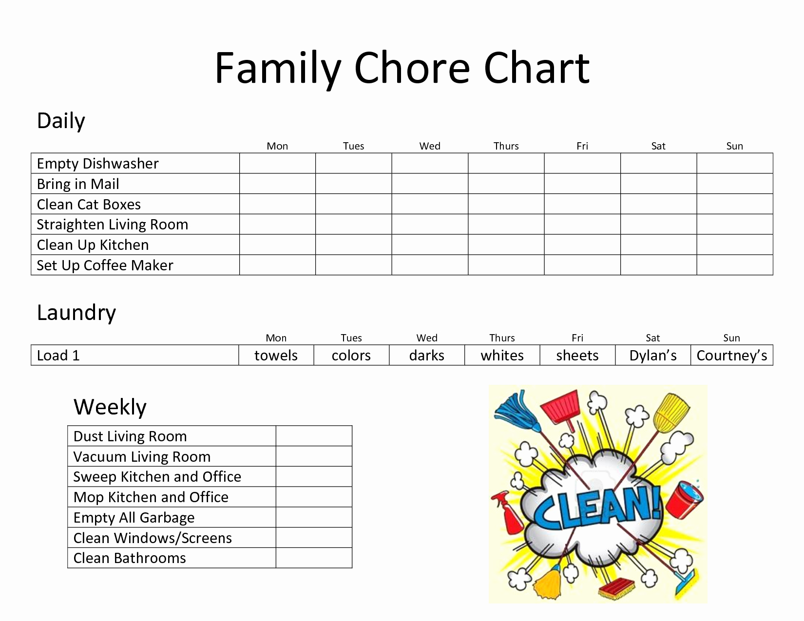 Daily Chore Chart Template Beautiful Daily Family Chore Chart Template Chore Charts