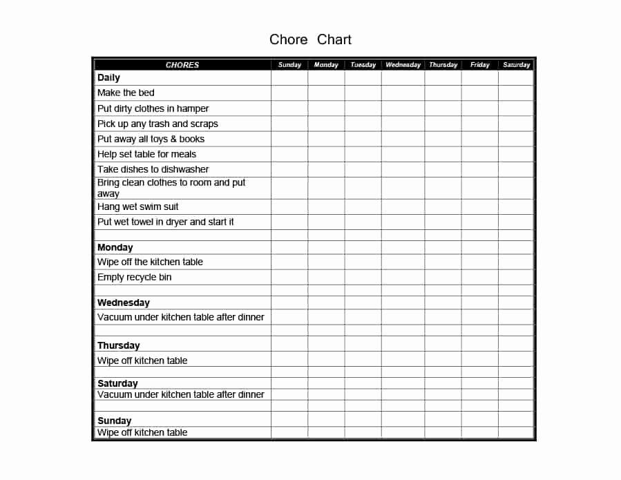 Daily Chore Chart Template Best Of 43 Free Chore Chart Templates for Kids Template Lab