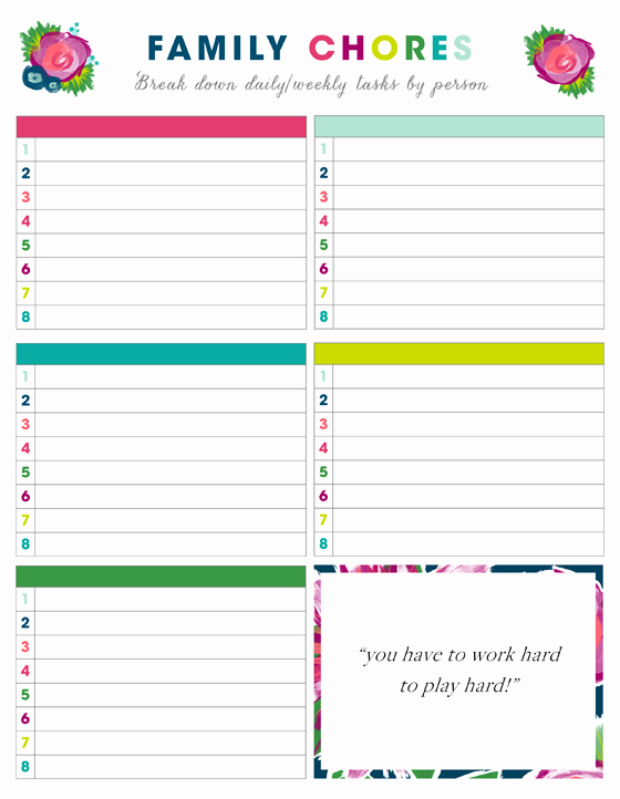 Daily Chore Chart Template Inspirational Free Printable Weekly Chore Charts