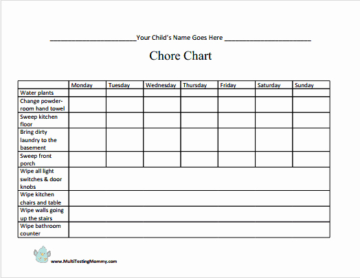 Customizable Chore Chart Template