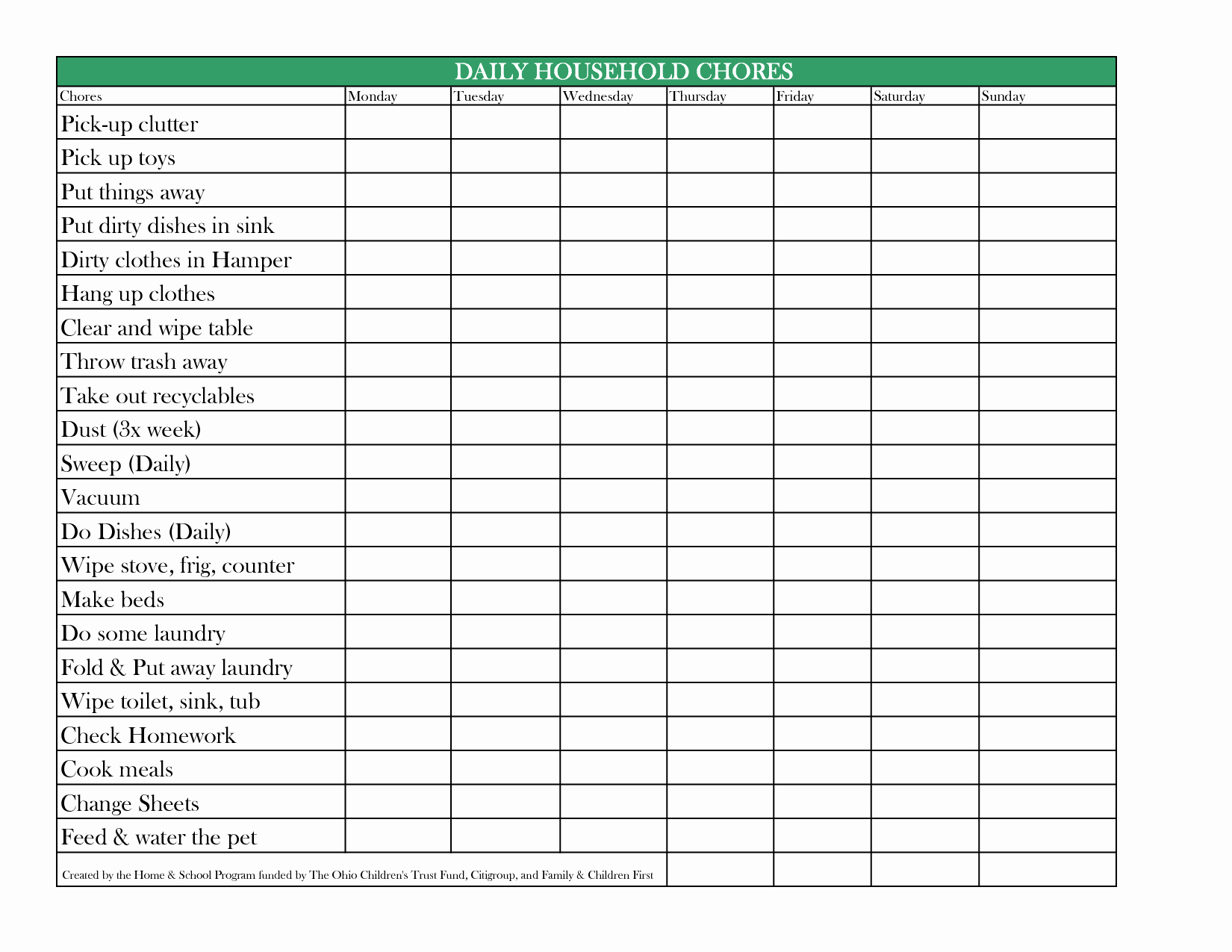Daily Chore Chart Template Luxury Daily Household Chore List Templates