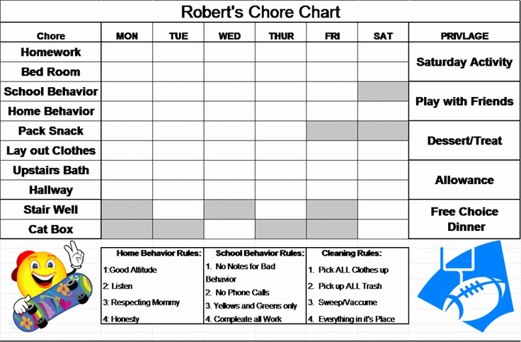 Daily Chore Chart Template New Chore Chart Template Excel