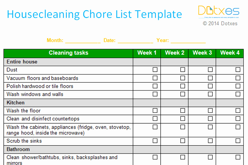 Daily Chore Chart Template Unique House Cleaning Chore List Template Weekly Dotxes