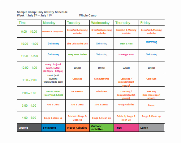 Daily Schedule Template Pdf Inspirational 9 Camp Schedule Templates Doc Pdf