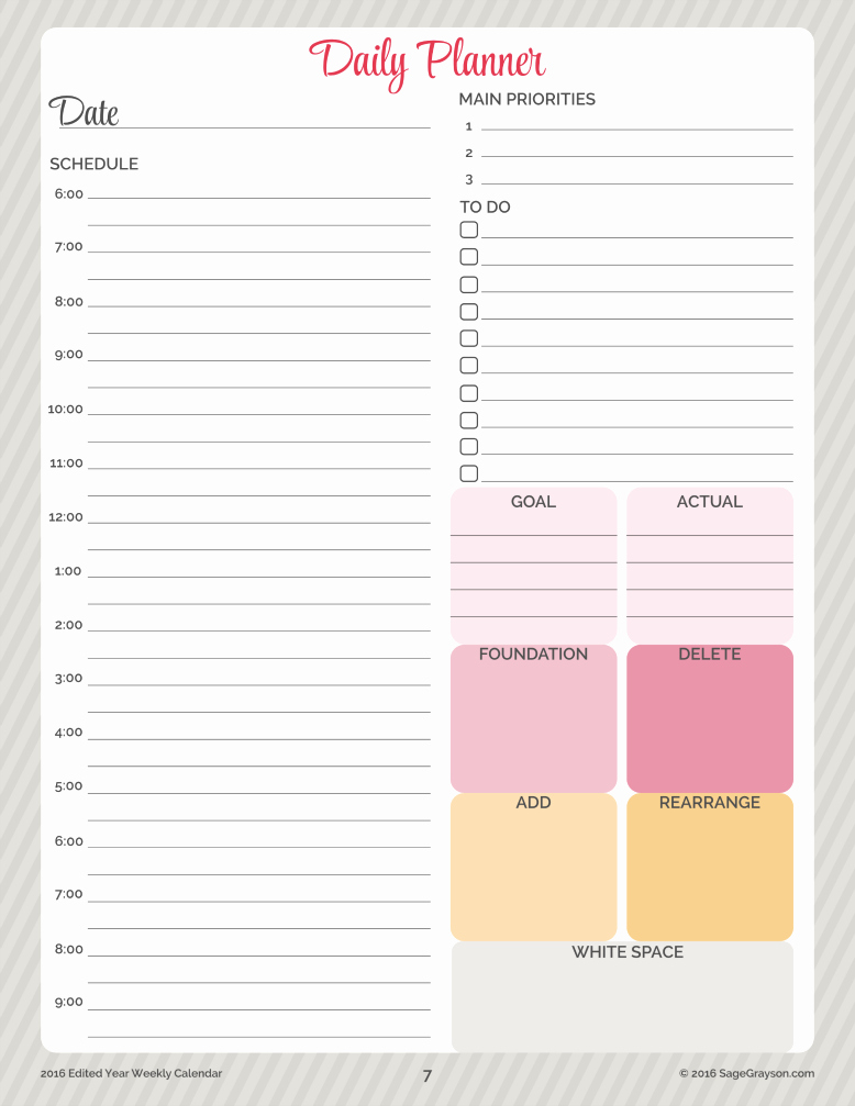 Daily Schedule Template Pdf Inspirational Free Printable Worksheet Daily Planner for 2016 Sage