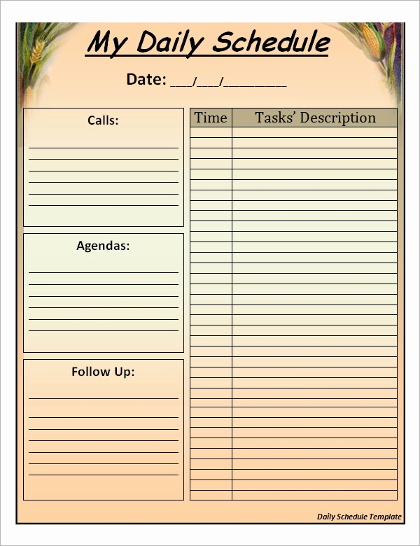 Daily Schedule Template Pdf New 23 Printable Daily Schedule Templates Pdf Excel Word