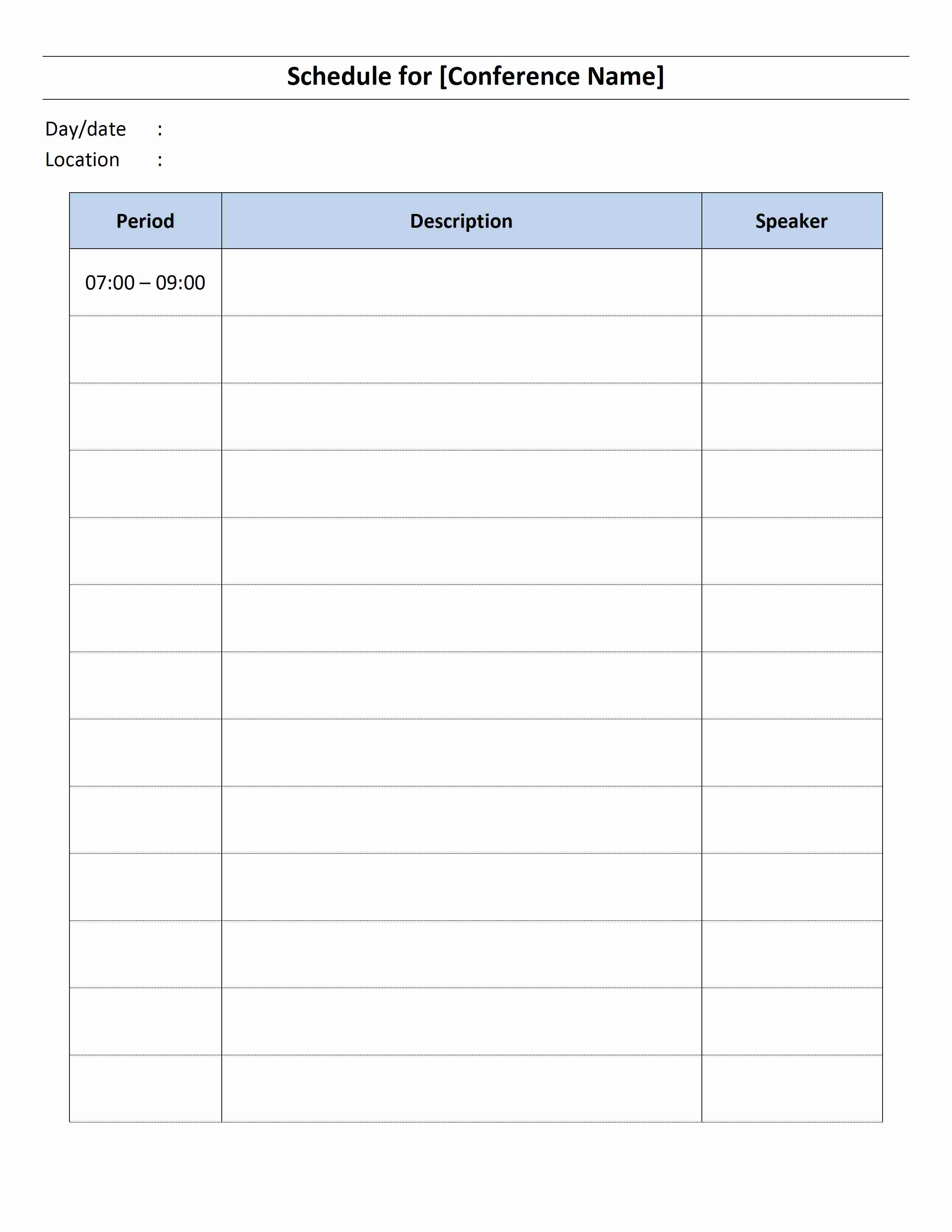 Daily Schedule Template Word Inspirational Conference Schedule