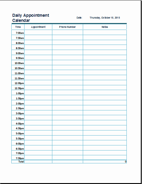 Daily Schedule Template Word Unique Ms Excel Daily Appointment Calendar Template