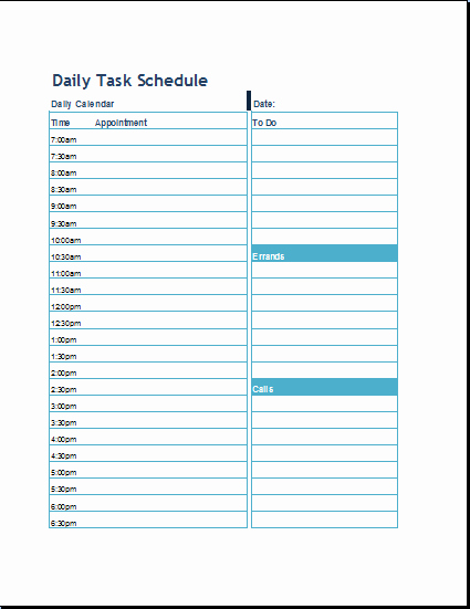 Daily Task List Template Lovely Daily Task Schedule format Template