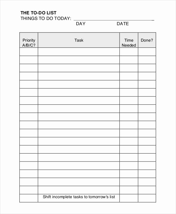 Daily Task List Template New Daily to Do List Template 7 Free Pdf Documents Download