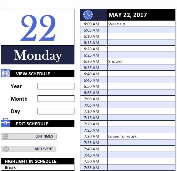 Daily Work Schedule Template New Daily Work Schedule Myexceltemplates Schedule Template